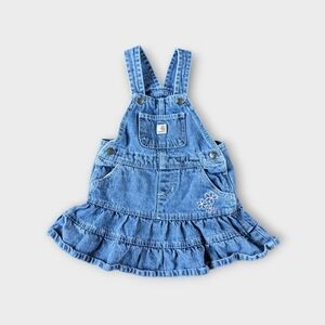 Carhartt 2T Denim Overal Dress with Ruffle Bottom and Floral Stitching
